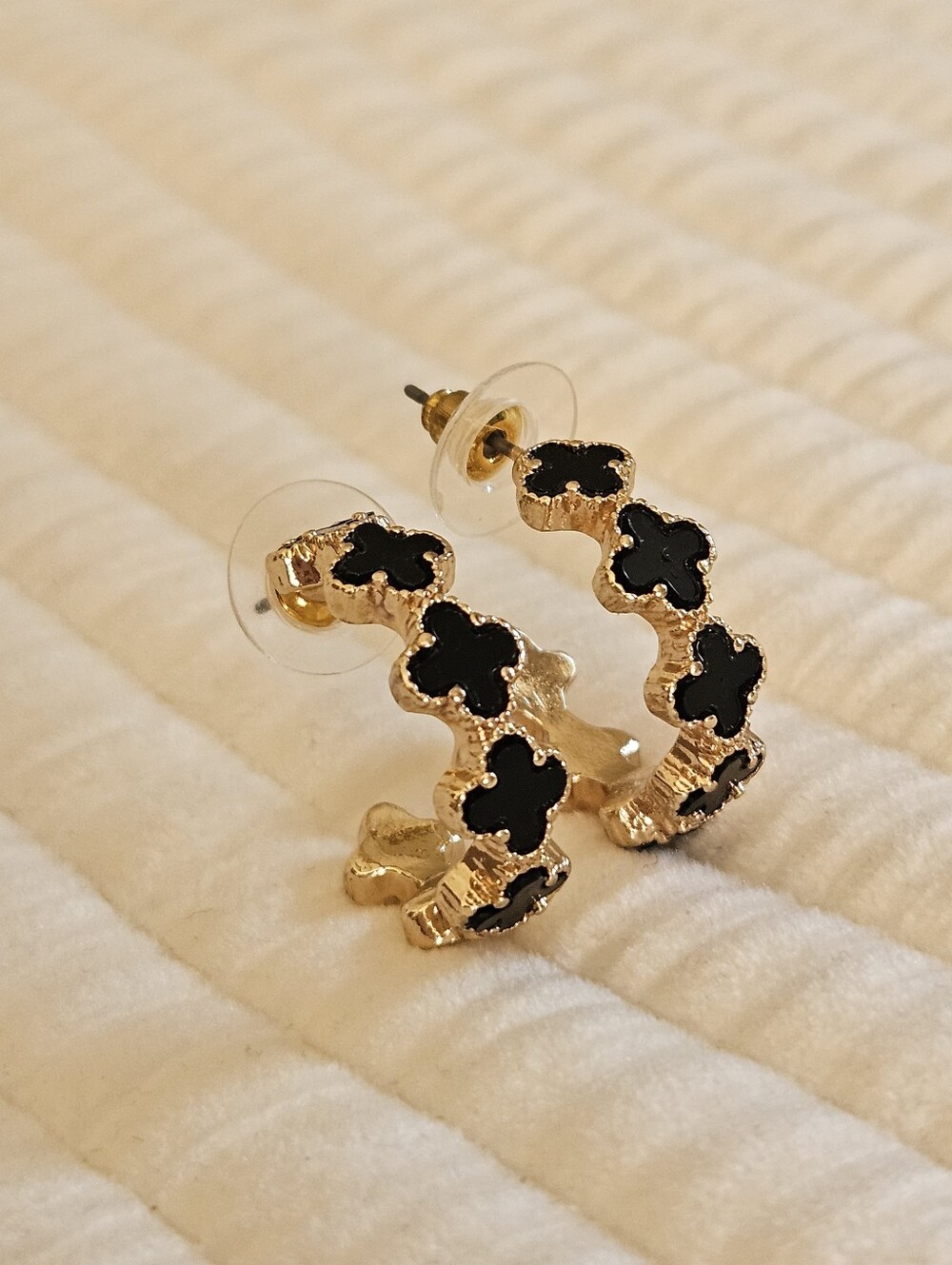 Gold Hoop Earrings with Black Accentd